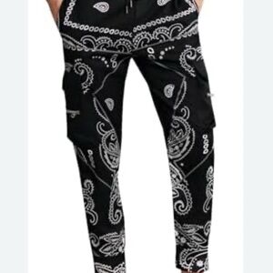 AM Apparel Black and White Paisley Cargo Pants